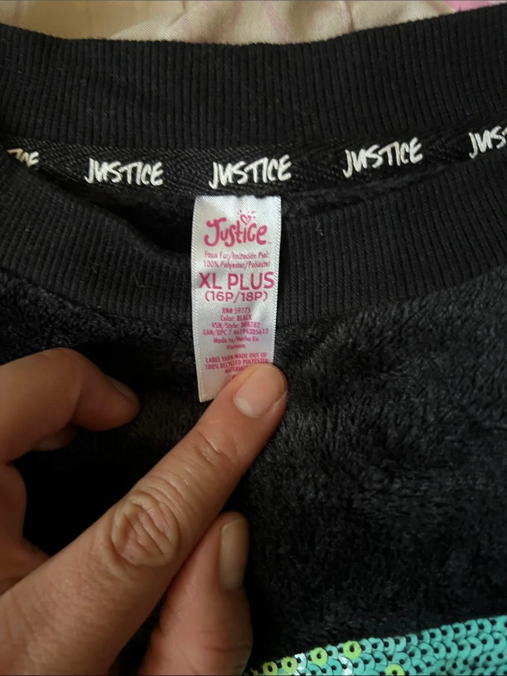 Justice Black Sweatshirt with Teal Sequin Trim